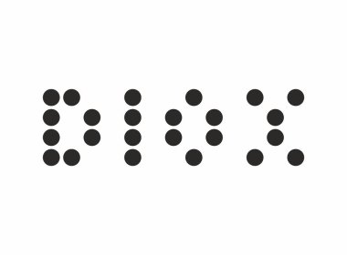 DIOX logosu. Beyaz arka planda siyah tasarım. Soyut harfler. Siyah daireler ya da noktalar. Dijital uzay vektör çizimi tasarımı