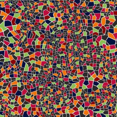 Renkli şekillerden ya da taşlardan kusursuz desenler. Koyu mavi, açık yeşil, turuncu ve koyu kırmızı renkler