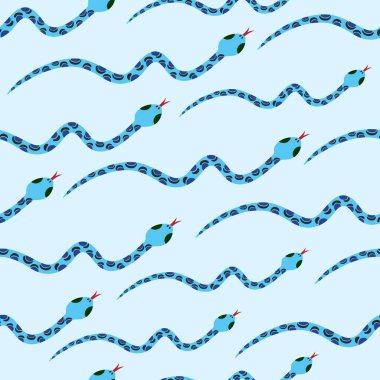 Mavi düz yılanlı kusursuz desen. Açık mavi desende izole edilmiş..