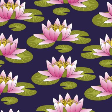 Pembe nilüferlerin pürüzsüz arka planı koyu mavi arkaplan suyu üzerinde