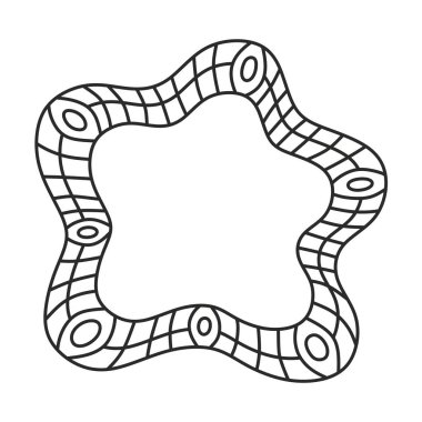 Dalgalı kenarlı yuvarlak mozaik desen, mozaik çerçeve tessellasyonu, vektör. Siyah beyaz sınır