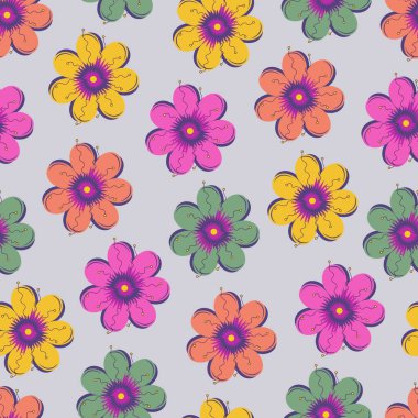 Çiçeksel renksiz vektör illüstrasyon kalıbı. Tüm kumaş baskı kağıtlarını ve diğerlerini kullanmak için süs çiçeği tasarımı. Tüm tasarım basılmaya hazır