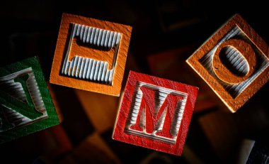 A colorful group of childrens, wooden letter blocks. High quality photo