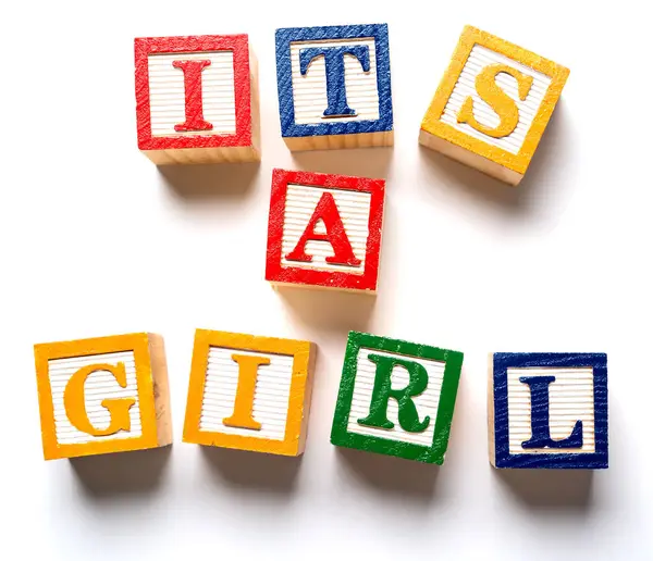 Childrens Blocks Spelling Out Its Girl Birth Gender Announcement High — Stock Photo, Image