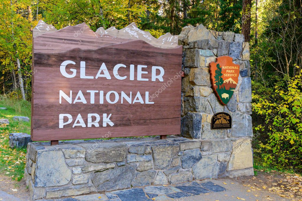 Glacier National Park sign Montana United States. High quality photo