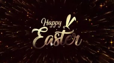 Mutlu Paskalyalar. Patlayan havai fişekler ve ışıldayan yıldızlarla dolu mutlu paskalya arkaplanı.