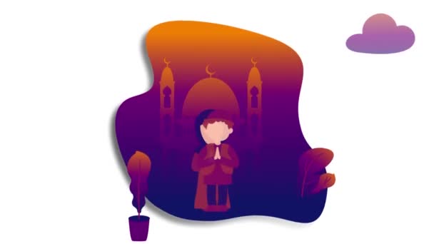 Animación Ramadán Concepto Ilustración Feliz Pueblo Musulmán Celebra Mes Santo — Vídeo de stock