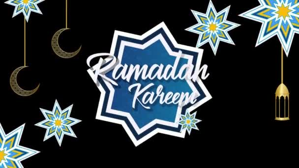 Ramdan Kareem Döngü Arkaplanı Geleneksel Fenerler Ramazan Slami Mavi Animasyon — Stok video