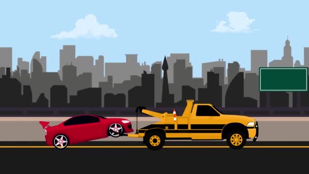 Trækkøretøj Animation Kranvogn Trækker Bil Perfekt Til Forsikringsselskaber Bilforhandlere Autoværksteder – Stock-video