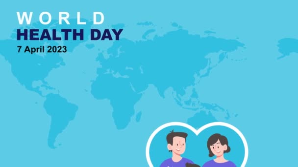Animowane Cartoon Heart Design Rodziną Światowy Dzień Zdrowia — Wideo stockowe