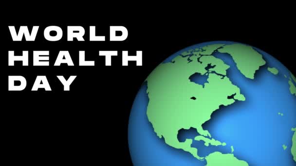 World Health Day Concept Animated Text Globe — Stockvideo