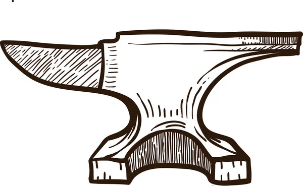 Eski örs, monokrom ikonu, nalbant aletleri. Beyaz arkaplanda izole edilmiş vektör çizimi. Tasarım logosu, amblem, sembol, işaret, rozet, etiket, pul için basit şekil.