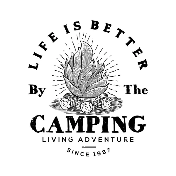 Bir yangın yaz kamp işaretiyle. Vektör çizim.