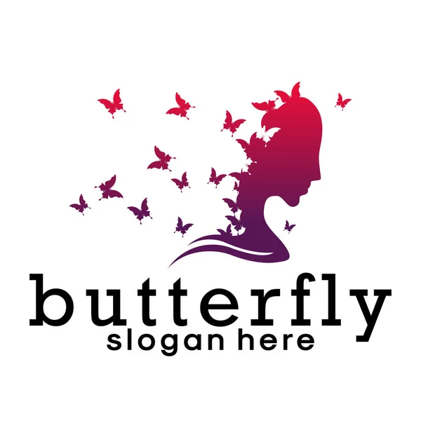 Sağlık ve güzellik logosu: kadın yüzü ve kelebekler. Güzellik salonu logosu, masaj, kozmetik, spa ya da sağlık kliniği. Düz tasarım.