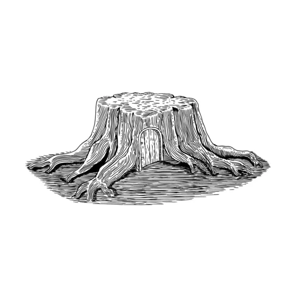 El yapımı meşe ağacı. Mürekkep siyah beyaz çizim. Vektör illüstrasyonu