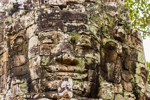 Närbild Antika Sten Ansikten Bayon Templet Nära Siem Reap Kambodja — Stockfoto