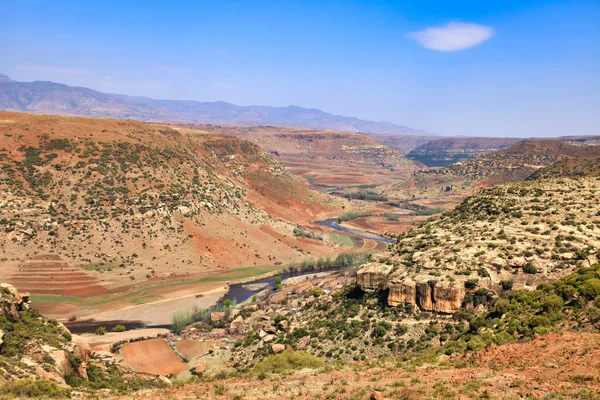 Utsikt Över Landsbygden Och Traditionella Byar Lesotho — Stockfoto