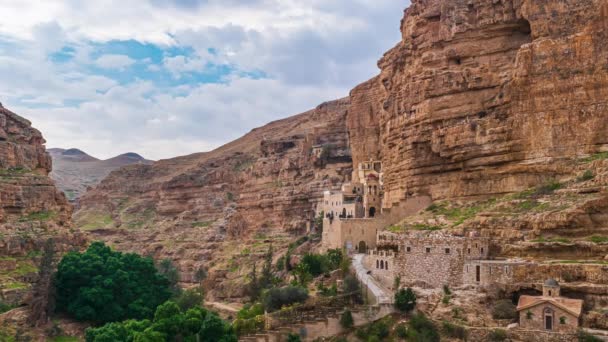 Amazing Timelapse George Orthodox Monastery Wadi Qelt Sixth Century Cliff — Stock Video