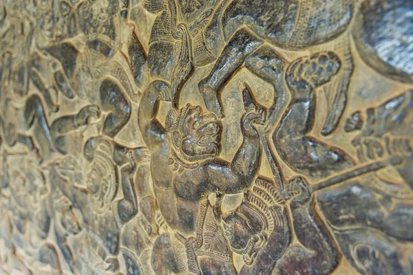 Baixo Relevo Famoso Nas Paredes Angkor Wat — Fotografia de Stock