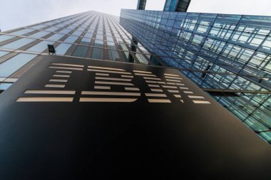 IBM logo at the European headquartes in Munich clipart