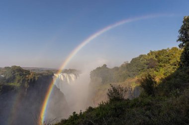 Zimbabwe Cumhuriyeti 'nde Victoria Şelalesi üzerinde gökkuşağı. Yüksek kalite fotoğraf.