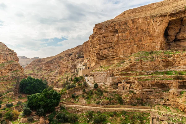 Klasztor Jerzego Choziby Wadi Qelt Swoją Starożytną Kaplicą Ogrodami Jest — Zdjęcie stockowe