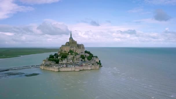 Mont Saint Michel Время Прилива Самая Известная Туристическая Достопримечательность Нормандии — стоковое видео
