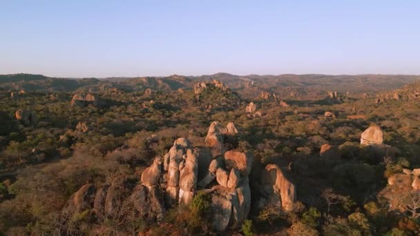 Famose Rocce Nel Parco Nazionale Matobo Una Vista Aerea Tramonto — Video Stock