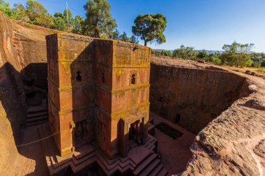 Church of Saint George or Bet Giyorgis in Amharic in the shape of a cross. The churches of Lalibela is on UNESCO World Heritage List clipart