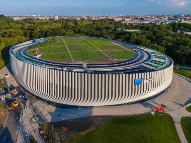 SAP Garden 'ın hava manzarası, Münih Icehokey Kulübü EHC Red Bull' un yeni stadyumu.