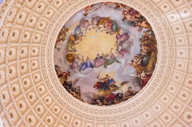 Washington 'un Apotheosis' i başlıklı Capitols kubbesinin içini Constantino Brumidi boyadı..