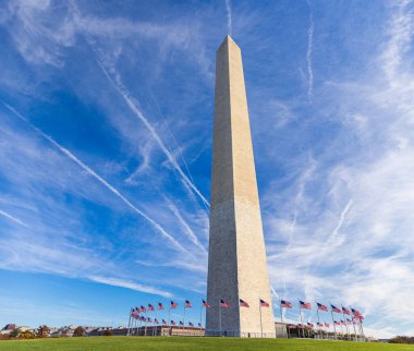 Washington DC 'deki Washington Anıtı' nın etrafında ABD bayrakları