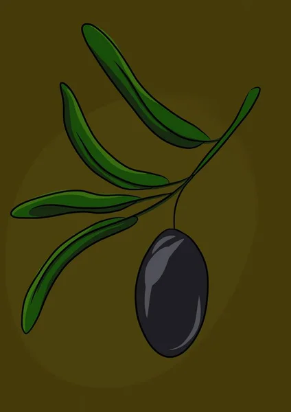Cartoon illustration of olives on a branch