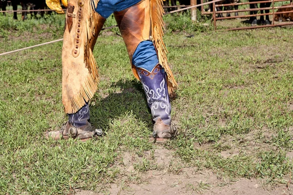 Vaqueros Chaps Con Púrpura Personalizado Botas Vaquero — Foto de Stock