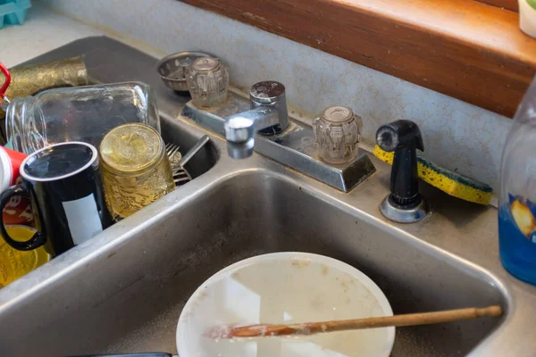 Dirty Dishes Old Sink Vintage Farmhouse — Stock Photo, Image