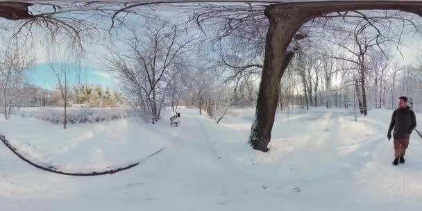Paseo Virtual Por Parque Cubierto Nieve Con Este Video 360 — Vídeos de Stock