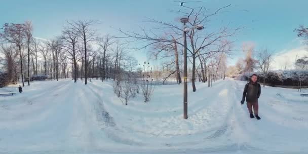 Passeio Virtual Por Parque Coberto Neve Experimente Magia Inverno Vídeo — Vídeo de Stock