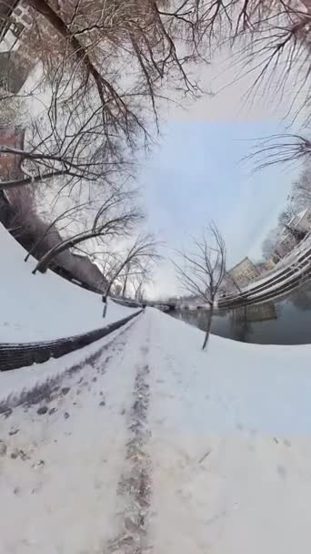 Machen Sie Einen Friedlichen Spaziergang Entlang Eines Schönen Zugefrorenen Flusses — Stockvideo
