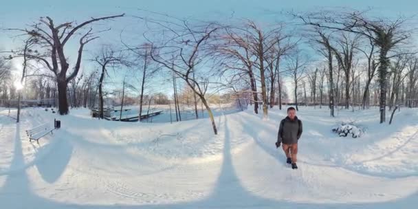 Fate Una Passeggiata Virtuale Parco Innevato Vivete Magia Dell Inverno — Video Stock