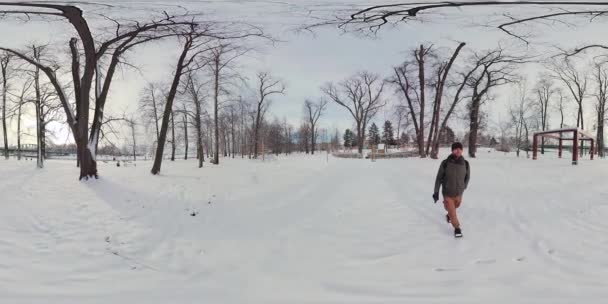 Paseo Virtual Por Parque Cubierto Nieve Con Este Video 360 — Vídeo de stock