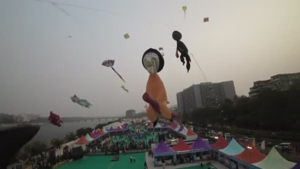 Ahmedabad International Kite Festival Ett Årligt Evenemang Som Äger Rum — Stockvideo