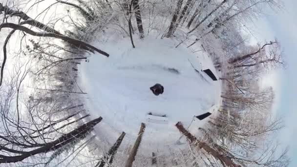 360 Derecelik Videoda Sakin Bir Kış Ormanında Büyüleyici Bir Yolculuğa — Stok video