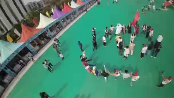 Vídeo Mostra Grande Campo Verde Cheio Pessoas Voando Pipas Coloridas — Vídeo de Stock