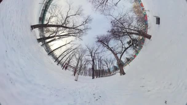 360 Градусное Видео Снежного Парка Видео Показан Парк Детской Площадкой — стоковое видео