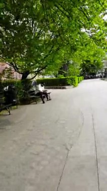 Bu sessiz bir mahallede huzurlu bir yürüyüş. Video, sokakta yürüyen bir insanın birinci şahıs perspektifi. Sokaklar ağaçlarla dolu ve park etmiş birkaç araba var.