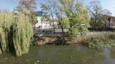 FPV 'nin sonbaharda Ljubljanica nehri boyunca uçuşu birinci şahıs görüşü. Video, nehir ve etrafındaki ağaçların görüntüsüyle başlıyor. Kamera köprünün altından uçar ve yol boyunca devam eder.