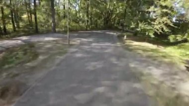 FPV 'nin ormanda uçuşu birinci şahıs görüntüsü. Video, ağaçların arasından uçan bir dronun perspektifinden çekildi. İnsansız hava aracı çeşitli ağaçların arasından uçuyor. Yaprak döken de dahil.