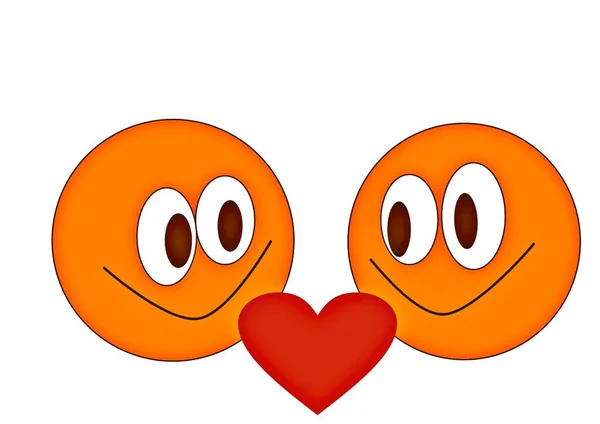 这对快乐的橙色夫妇面带微笑地爱上了对方 面带微笑 高质量的照片 — 图库照片