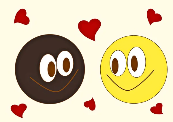 Coppia Felice Emoji Amore Guardarsi Sorridere Foto Alta Qualità — Foto Stock