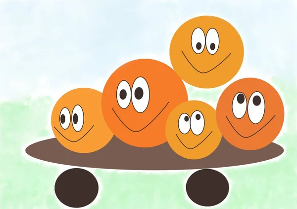 illustration of happy emoji riding a skateboard. High quality photo